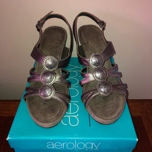 Aerology plushetta pewter wedge sandal